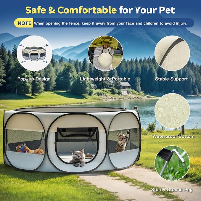 Small Animal Playpen, Chicken Brooder Box with Cover Top, Portable Outdoor Exercise Pet Cage Tent, Waterproof Breathable Pet playpen Indoor for Chick Ktiien Bunny Hamster Guinea Pig,Beige+Gray