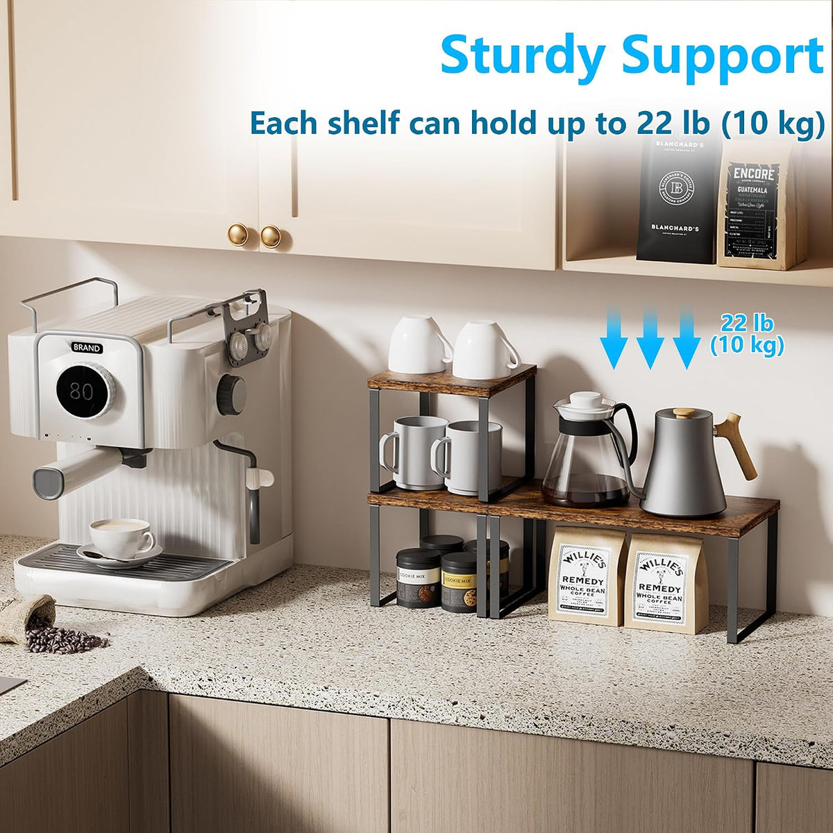 Golener Countertop Shelf, Kitchen Counter Organizer, Adjustable, Stackable
