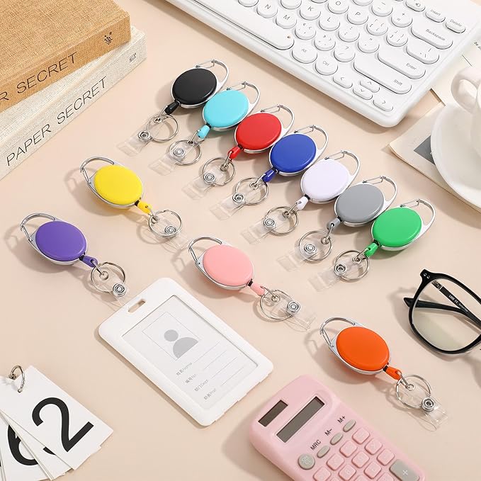 Laumoi 80 Packs Retractable ID Badge Holder Name ID Badge Reel Clips Keychain with Belt Clip and Key Ring for Office Worker Doctor Nurse Employee (Fresh Color)