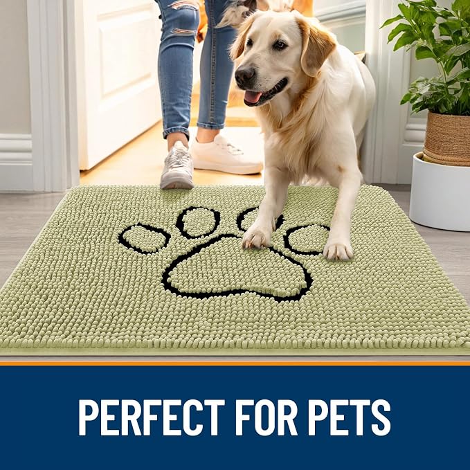 OLANLY Dog Door Mat for Muddy Paws 30x20, Paw Print Design, Absorbs Moisture