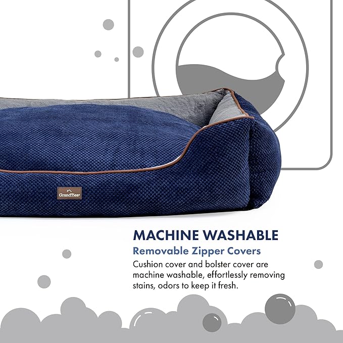 GRANDTIES Fluffy Dog Beds for Small Medium Large Dogs & Cats, Machine Washable Dog Bed, Rectangle Breathable Soft Calming Sleeping Warming Pet Beds with Waterproof & Non-Slip Bottom (XL 40", Navy)