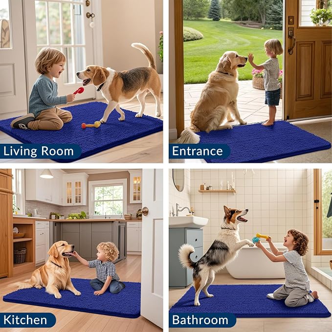 Smiry Dog Door Mat for Muddy Paws 30x20, Absorbent Dirt Trapper, Non-Slip