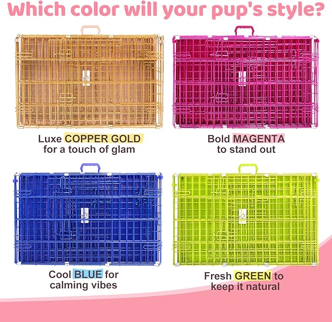 HOMEY PET 24 Inch Small Dog Crate, Cute Pink Puppy Cage Collapsible Dog Kennel Indoor, Nano-Coated Metal Wire Dog Crate with Removable Floor Grid Tray, Double Doors Dual Locks, Portable Handle