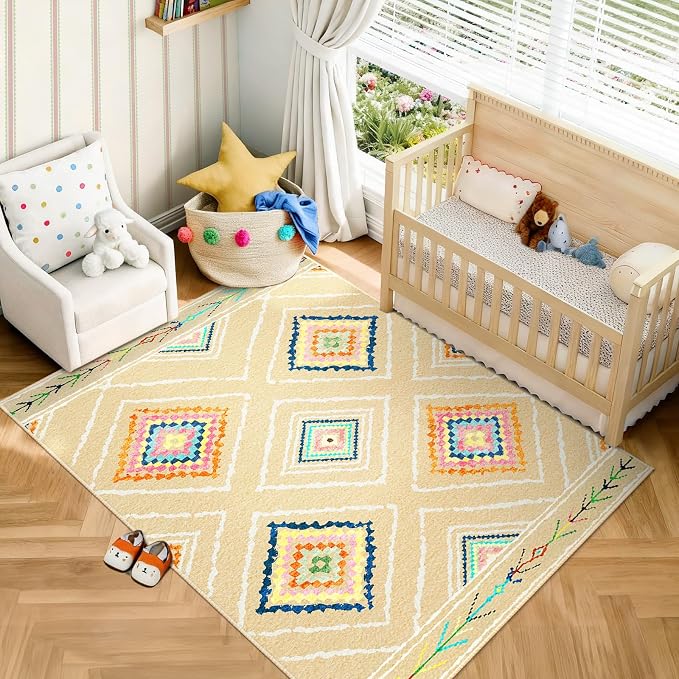 Area Rug 8x10 Rug Machine Washable Non-Slip Low Pile Print Pattern Western Rug