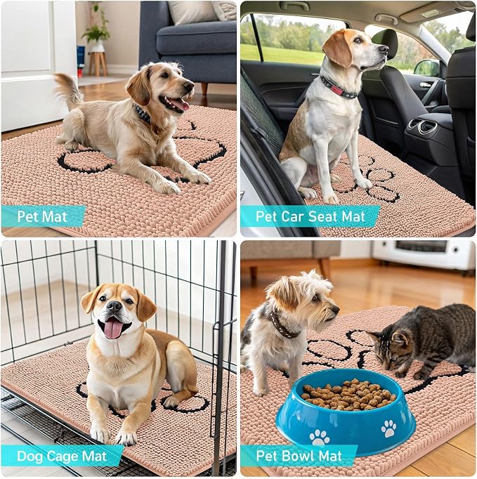 OLANLY Dog Door Mat for Muddy Paws 30x20, Paw Print Design, Absorbs Moisture
