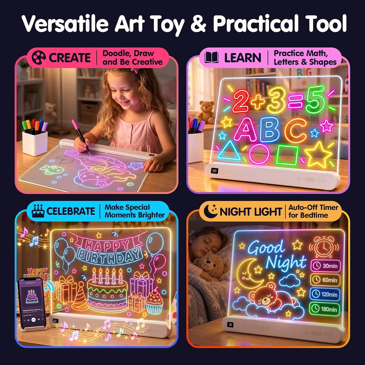 hahaland LED Drawing Board with 22 Light Effects, 16"