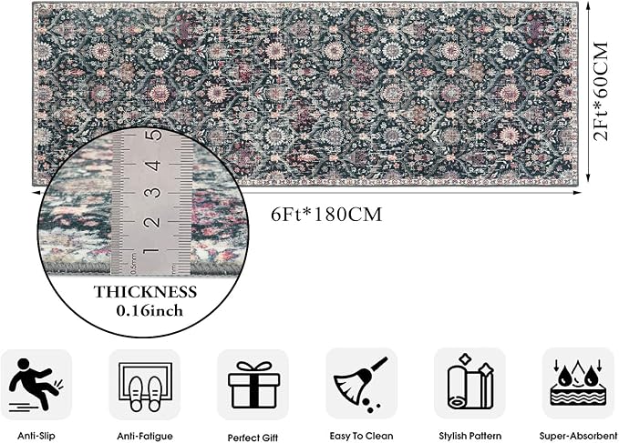 Lahome Moroccan Trellis Washable Runner Rug, 2x6 Kitchen Runners