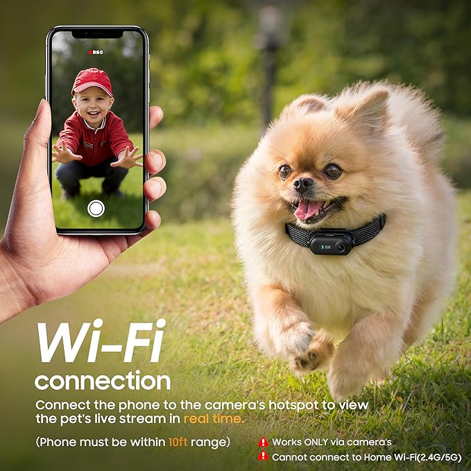 4K UHD Dog& Cat Pet Camera Collar, Video Recorder with Phone App View, Outdoor & Indoor POV Action Cam for Small and Medium-Size Dogs(White - Pink Waterproof Collar - M, 64g)
