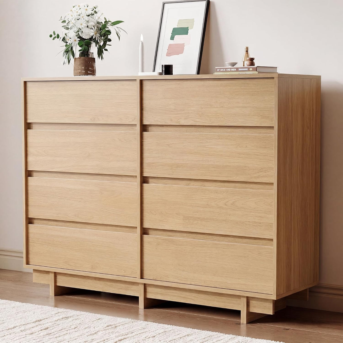 CHUWELL Oak 8 Drawer Dresser for Bedroom,53" Wide Chest of Drawers