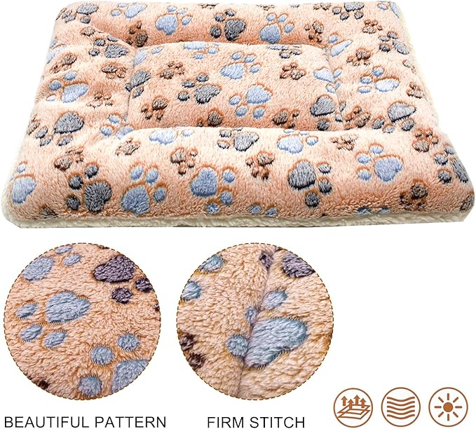 Cat Dog Bed Mat & Blanket, Reversible Pets Crate Pad Bed Mat and Ultra Soft Warm Fleece Calming Blanket for Small Puppy Kitty, Washable