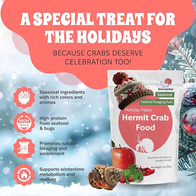 Limited Edition Holiday Feast Premium Hermit Crab Food – Natural Seasonal Treat for Christmas & Thanksgiving | Nutritious Cranberry, Pumpkin & Rose Petal Blend for Enrichment & Health, 1 oz Bag