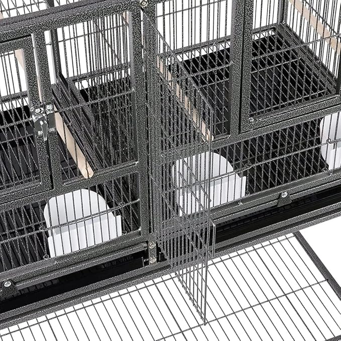 Double Stackable Center Divided Side Nesting Box Doors Breeder Breeding Bird Flight Double Rolling Cage for Aviaries Canaries Cockatiels Lovebirds Finches Budgies Small Parrots