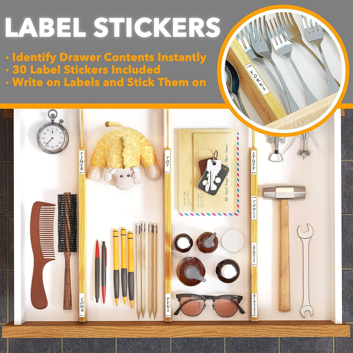SpaceAid Bamboo Drawer Dividers (Need 2.35" Deep Drawer) Kitchen Adjustable Drawer Organizers, Expandable Organization for Home, Office, Dressers and Bathroom, 6 Dividers (13.25-17 in)