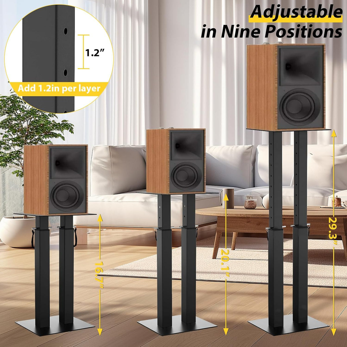 Universal Speaker Stand Pair, Height Adjustable Speaker Stand 16.7"-29.3"