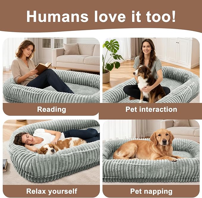 Human Dog Bed for Adult,70"x38"x10" Extra Large Human Pet Bed,Orthopedic Washable XL Dog Bed with Memory Foam (Grey Green)