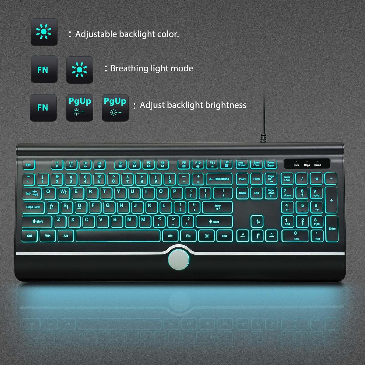 Wired Keyboard and Mouse Combo, Backlit Computer Keyboards with Wrist Rest, Light Up Keyboard Easy to See, 7-Color Backlit Keyboard and Optical Mouse for Windows, PC, Laptop, USB Plug and Play