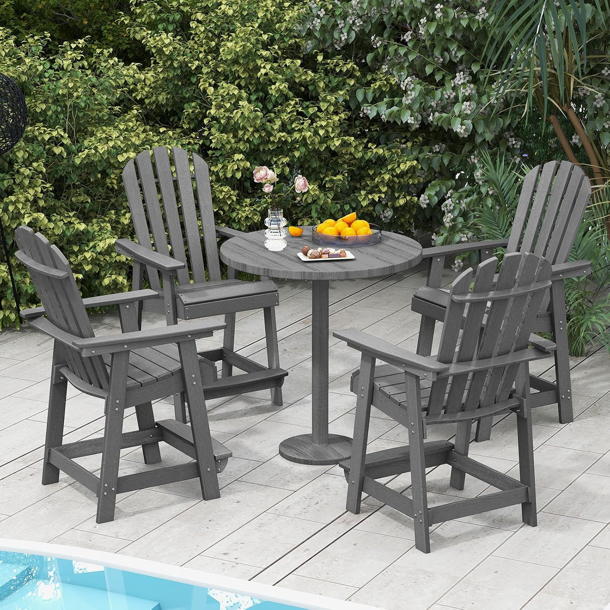 Tangkula Outdoor Bar Stool, HDPE Tall Adirondack Chair with Armrest & Footrest, Weather Resistant 47 Inch Counter Height Barstool Lifeguard Chair for Pool Deck Patio Garden, Balcony Chairs (1, Gray)