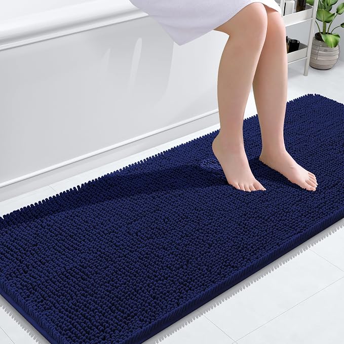 OLANLY Bathroom Runner Rugs 59x24, Soft Absorbent Chenille Bath Rugs, Rubber