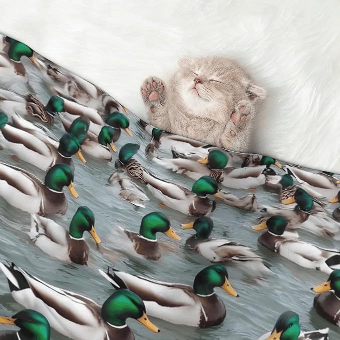 Waterproof Dog Blanket Soft Pet Blanket for Puppy Cat, Fleece Cat Throw Blankets for Furniture Bed Couch Sofa Reversible - Mallard Ducks Swimming