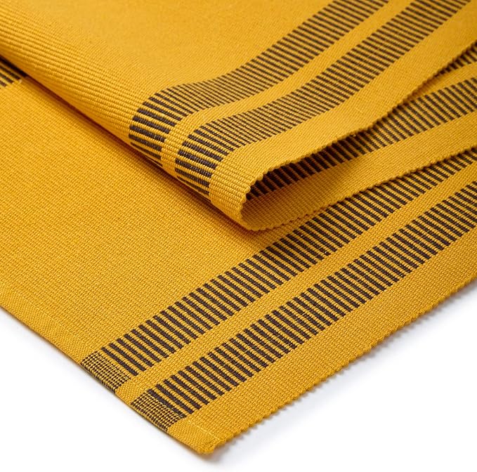 Encasa XO Table Runner, Yarn Dyed Ribbed Cotton 13"x54" | Ladder Yellow