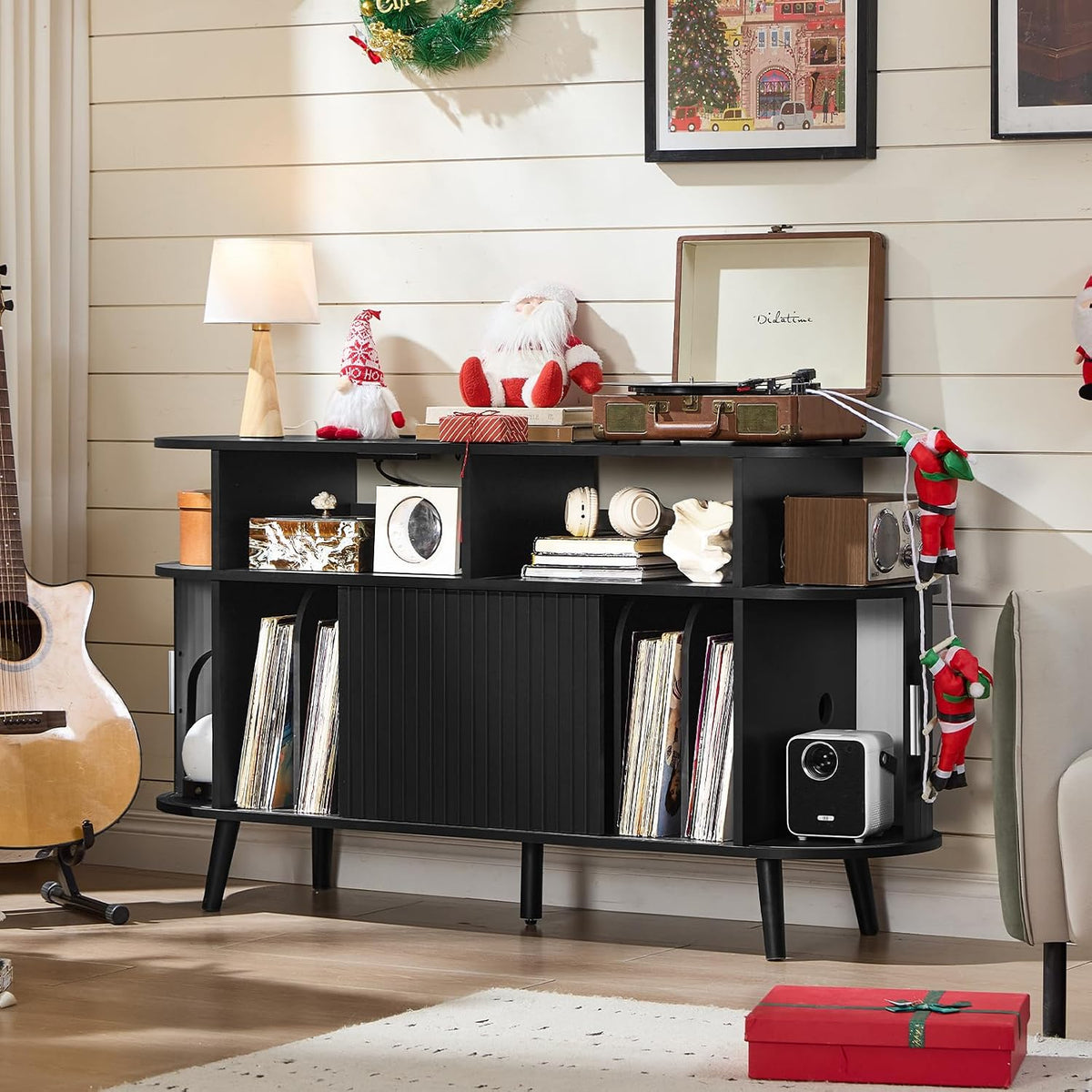 LELELINKY Extra Large Round Record Player Stand with Charging Station
