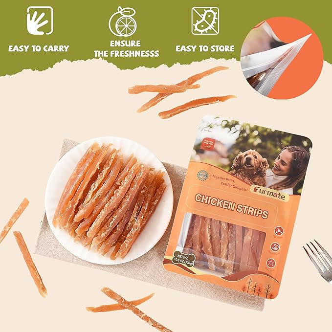 Chicken Jerky Strips Dog Treats, Chicken Breast Only Training Treats for Dogs,High Protein Low in Fat,Gluten-Free & Rawhide-Free,Healthy Skin & Shiny Coat,for All Life Stage Dogs,10.58 oz