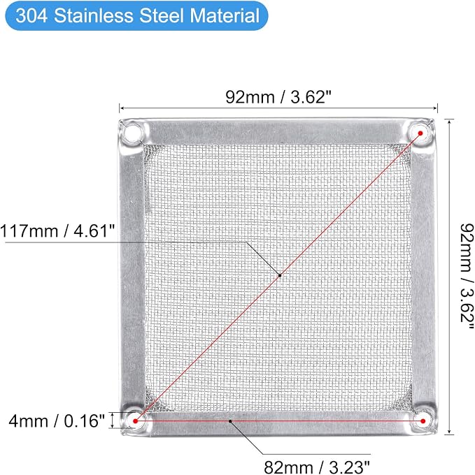 MECCANIXITY 92mm Computer Fan Filter Grills Stainless Steel Mesh Dustproof Case