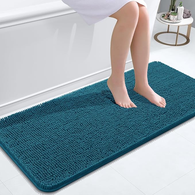 OLANLY Bathroom Runner Rugs 47x20, Soft Absorbent Chenille Bath Rugs, Rubber