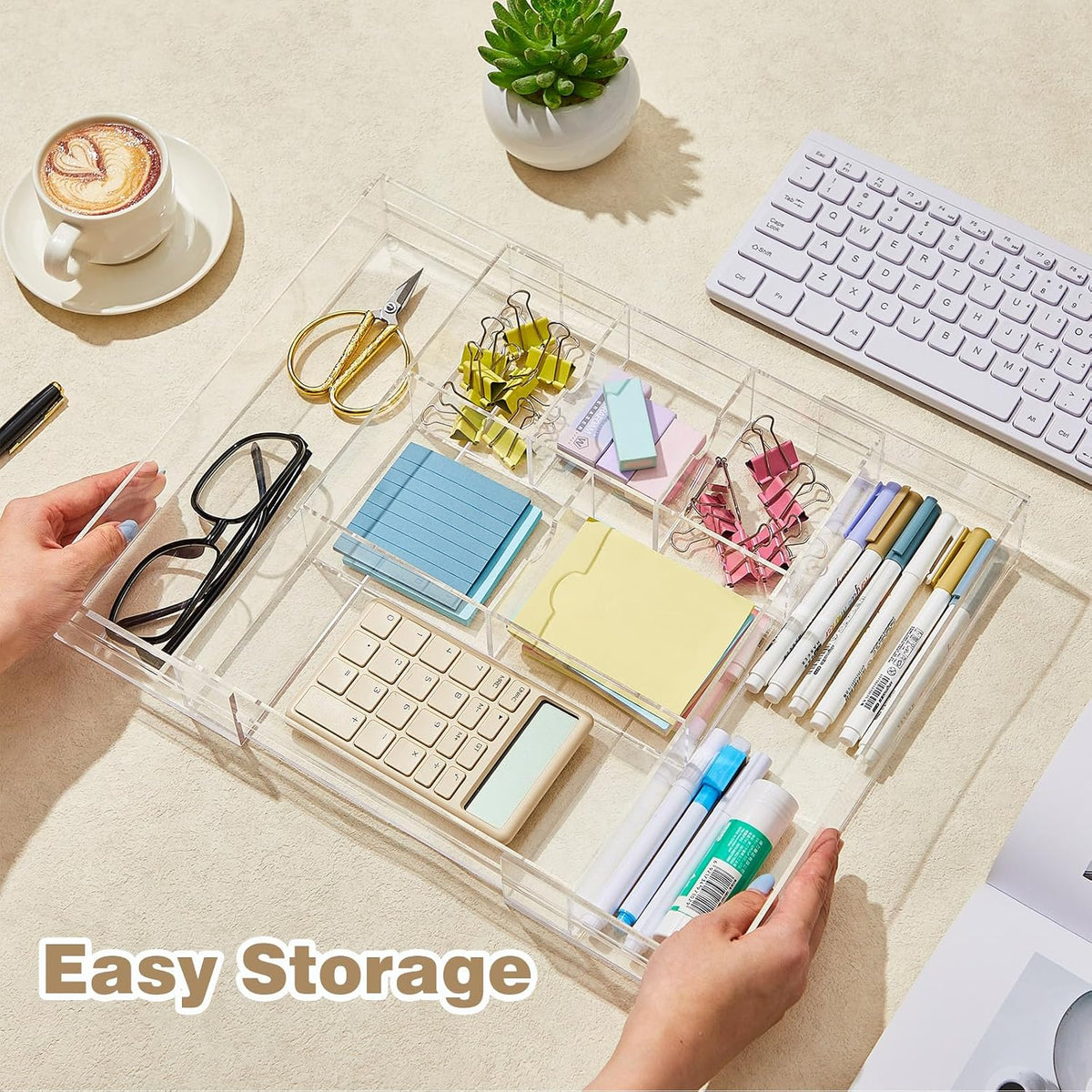 Briwooody 2 Pcs Acrylic Drawer Organizer, 12 x 18 x 2.1'', 8 Compartments