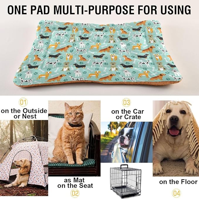 Cute Dogs Bones Paws Pet Bed Cute Dog Bed Mat Absorbing Non Slip Pad Pet Sleeping Mat for Small, Medium, and Large Dogs Puppy Cat 24 in x 18 in