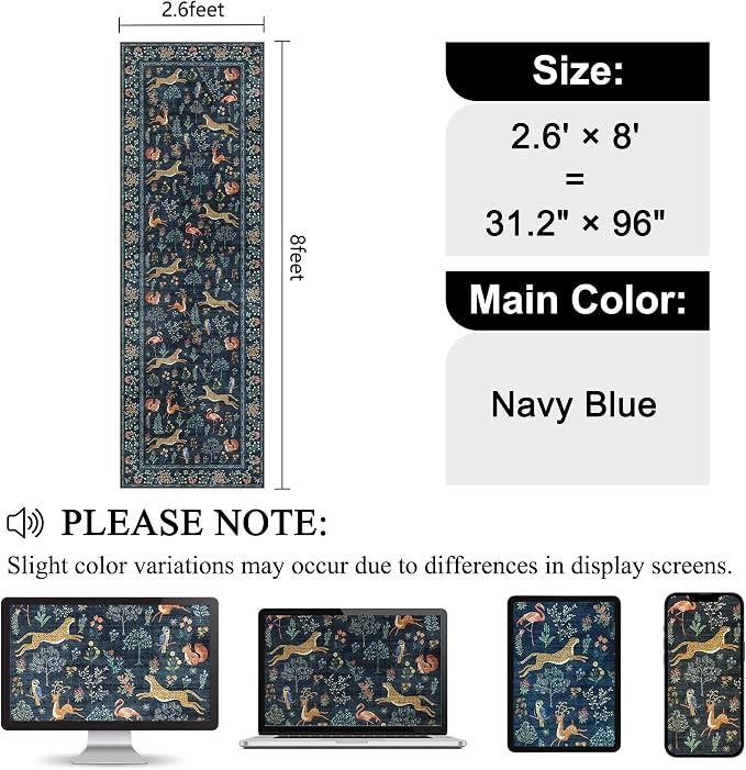 DUKINO 2.6x8 Rug for Hallway, Washable Kitchen Runner Rug
