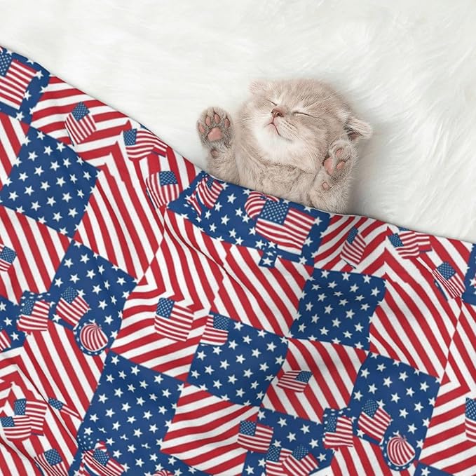 Reversible Pet Blanket for Easy Cleaning Maintenance, American Flag Plaid Pattern, Double Sided Plush Dot Design Means Double Use Between Washes for Convenience