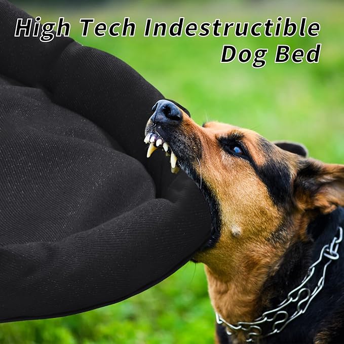 HOMBYS Indestructible Chew Proof Dog Bed for Aggressive Chewers,Round Durable Pee Proof Tough Pet Bed for Large Dog,Black (20"x24"x5")