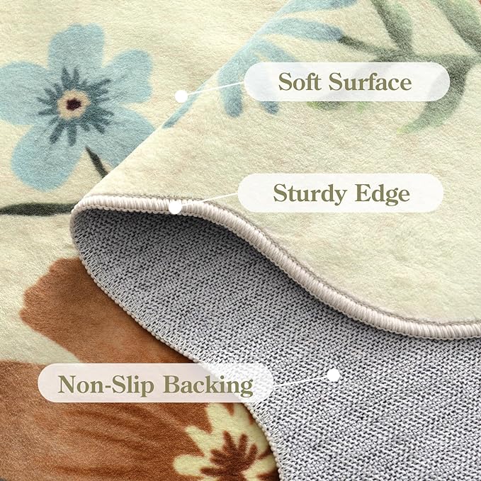 Lahome Floral Washable Runner Rug, Boho Ultra-Thin Kitchen Runners