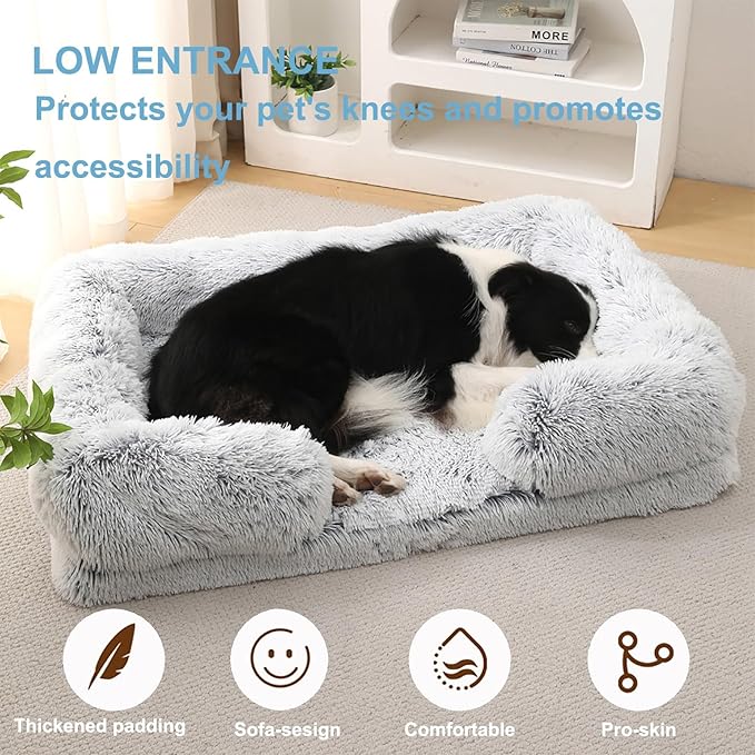 Dog Beds Large Sized dog Orthopedic, Sofa Dog Bed with Waterproof Lining and Nonskid Bottom, Rectangle Washable Dog Bed for Medium Small Dogs and Cats Comfortable ( Color : Gray , Size : 43 x 27" )
