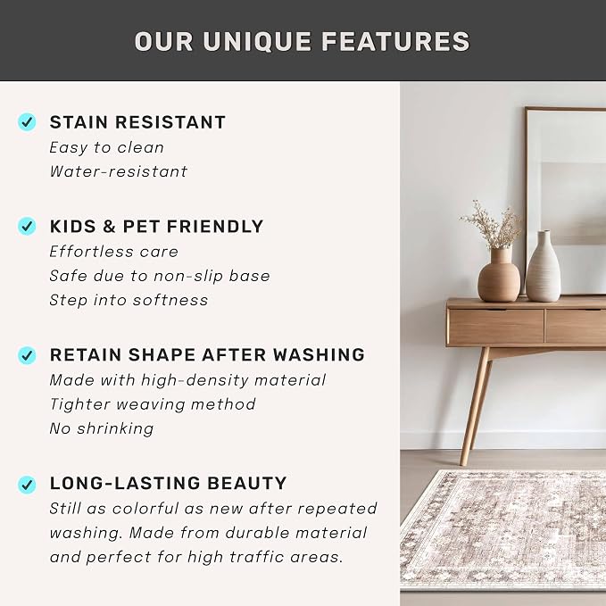 Washable Neutral Farmhouse Large Entryway Rug, 3x4 Area Rugs