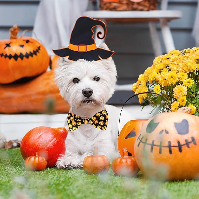 Halloween Dog Bow Tie Collar, Holiday Skull Pumpkin Collar for Large Medium Small Dog Pets Puppies