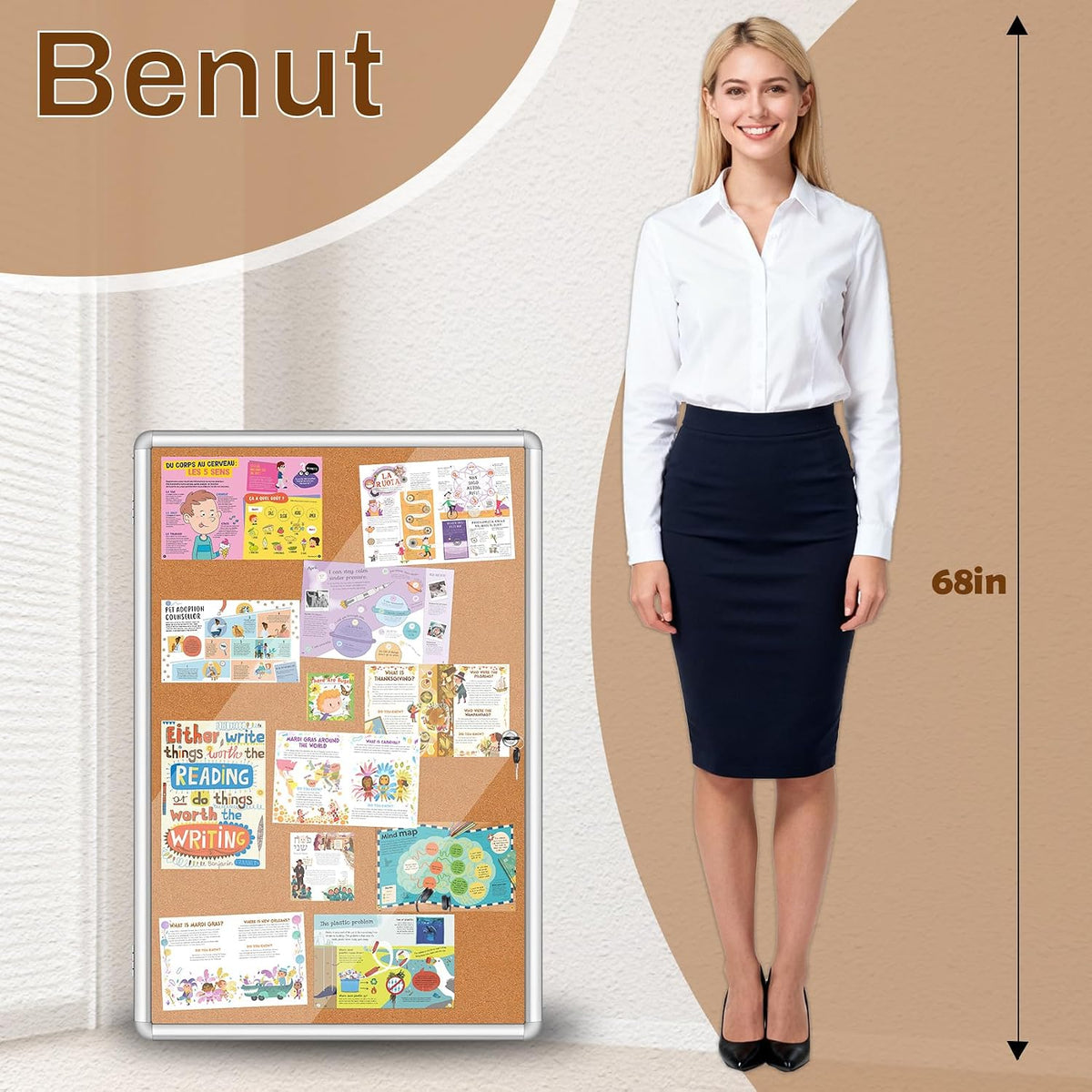 36"x24" Enclosed Bulletin Board Tamper-Proof Dispaly Case, Aluminium Frame, Shatter Resistant Lockable Bulletin Board, Lockable Bulletin Board for School, Office, Commercial, Hospital etc