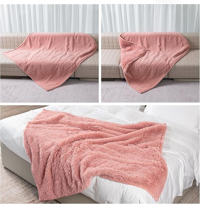 Pink Fluffy Long Faux Fur Pet Throw Blankets for Dogs Waterproof Pet Blanket for Puppy Cats Couch Protector Mat Love Bed Cover Washable(Pink,S)