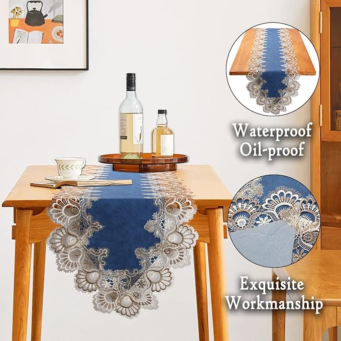 Lace Table Runner, Waterproof Oil-Proof PU Leather Table Runner