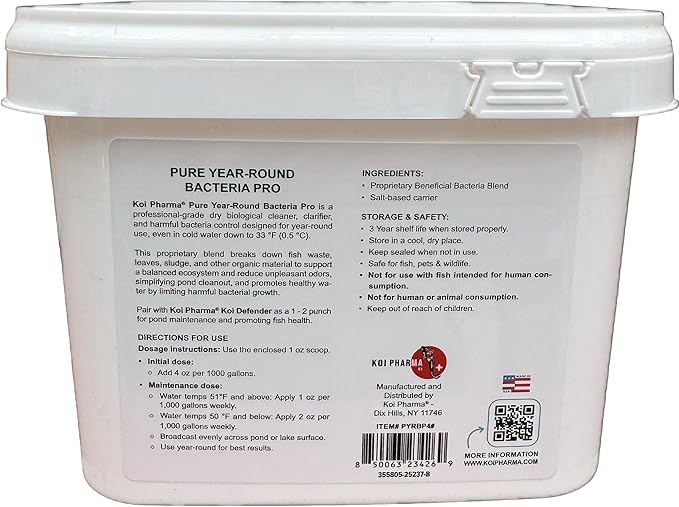 Koi Pharma® Pure Year-Round Bacteria Pro – All-Season Beneficial Pond Bacteria for Clear Water, Sludge Control & Healthy Koi and Goldfish (4 Pound)