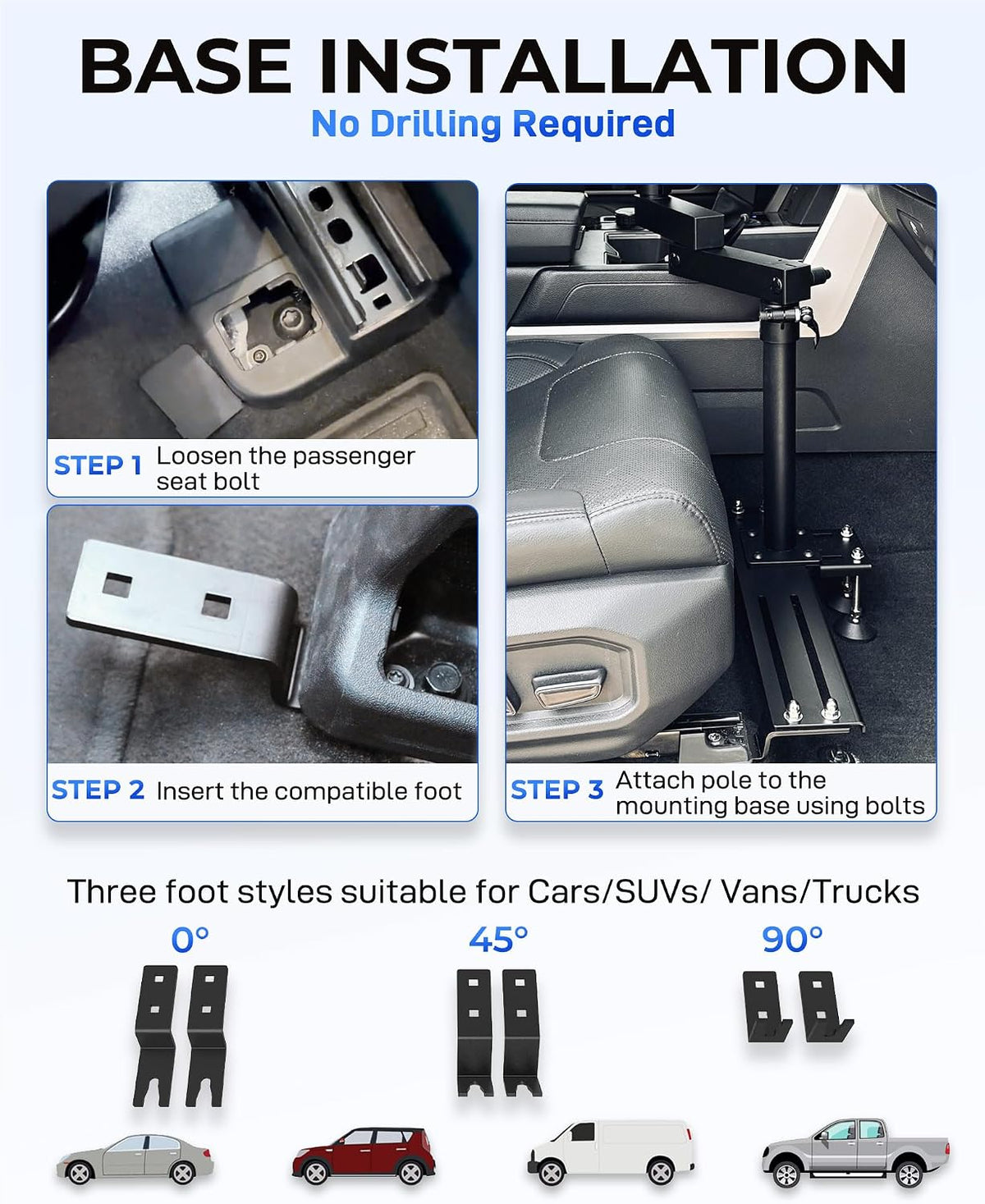 No-Drill Car Laptop Mount, Adjustable Mobile Truck Computer Stand
