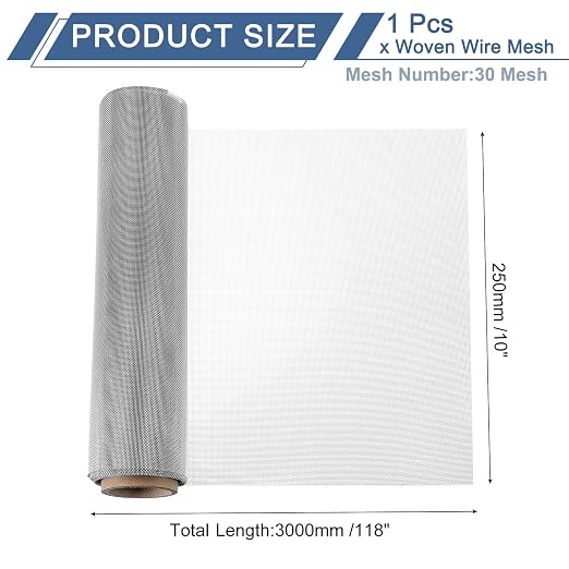 uxcell 30 Mesh 118" x 10" Woven Wire Mesh, 316 Stainless Steel Air Vent Filter