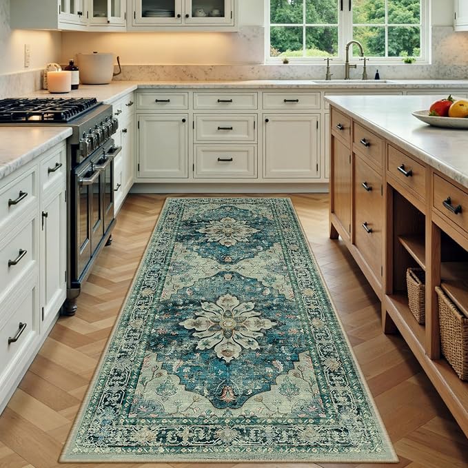 RELEANY Area Rugs Runner 3'x7' Washable Non-Slip, Floral Vintage Distress