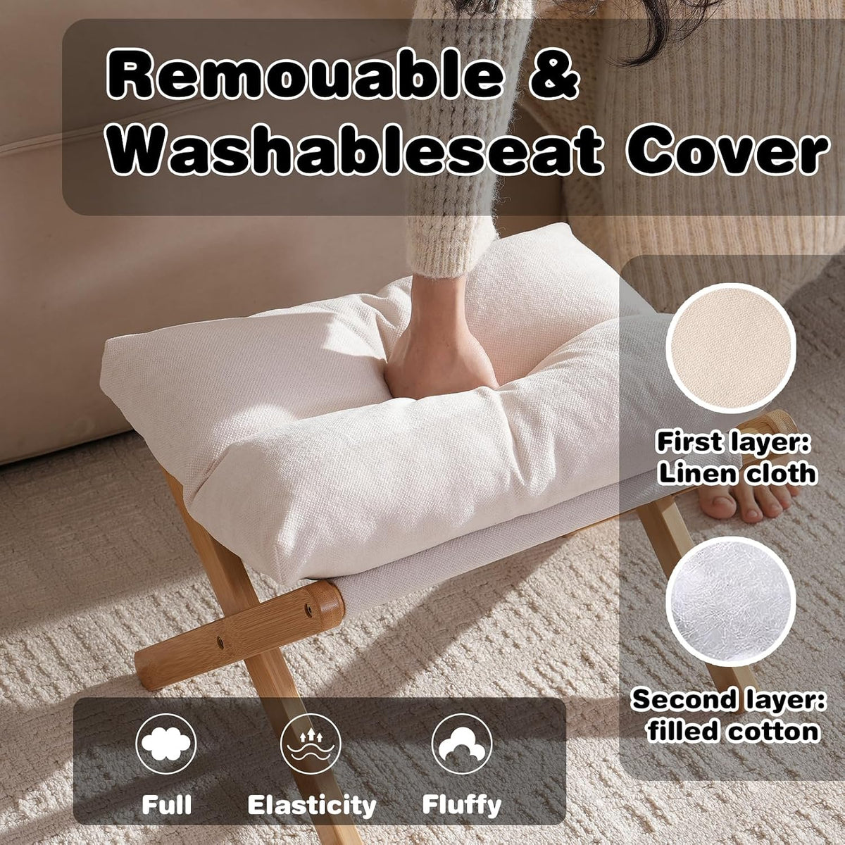 Baveke Foldable Ottoman Foot Rest for Chair, Small Foot Stools Ottoman for Home Decor, Space-Saving Foot Rest for Couch Living Room, Bedroom, Entryway