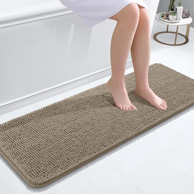 OLANLY Bathroom Runner Rugs 47x17, Soft Absorbent Chenille Bath Rugs, Rubber