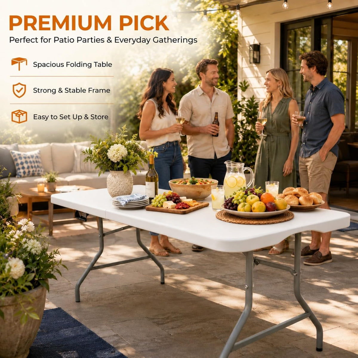 6ft Folding Table Heavy Duty 350 LBS Capacity Foldable Table with 18% Thicker HDPE Waterproof Top & Reinforced Steel Frame, Portable Fold-in-Half Table for Outdoor Indoor Party Wedding Camping