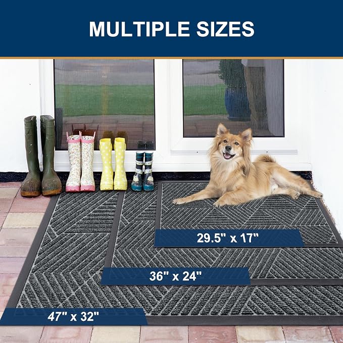 Smiry Front Door Mat Outside Entrance, Heavy Duty Sturdy Natural Rubber Doormat