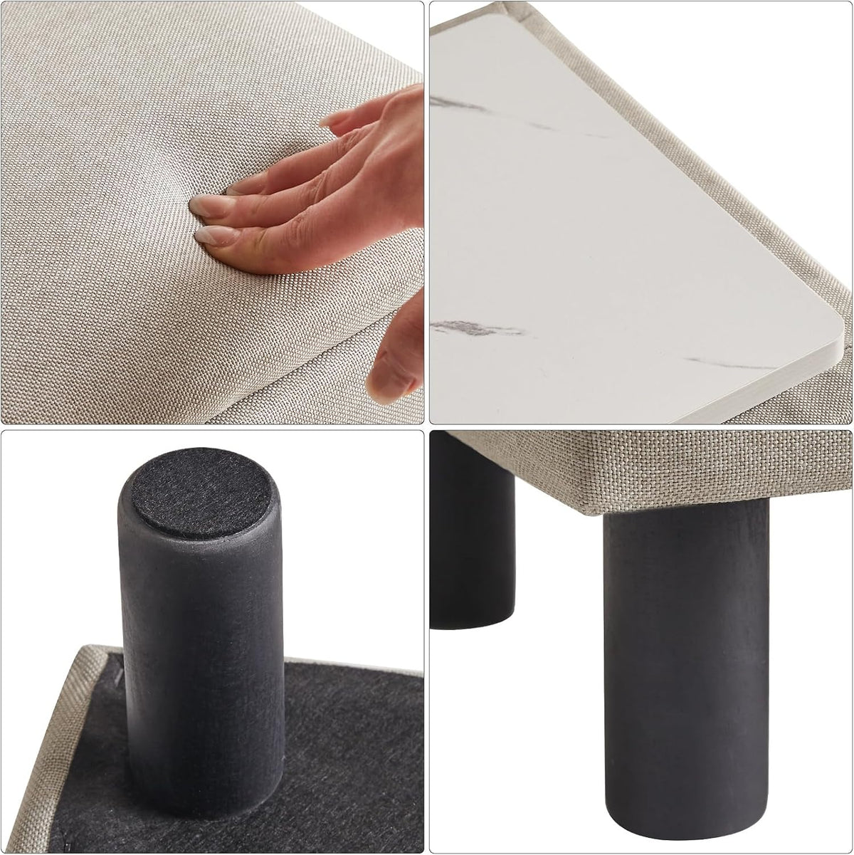 IBUYKE Storage Footstool Ottoman, Linen Fabric Footrest, Linen RF-BD223