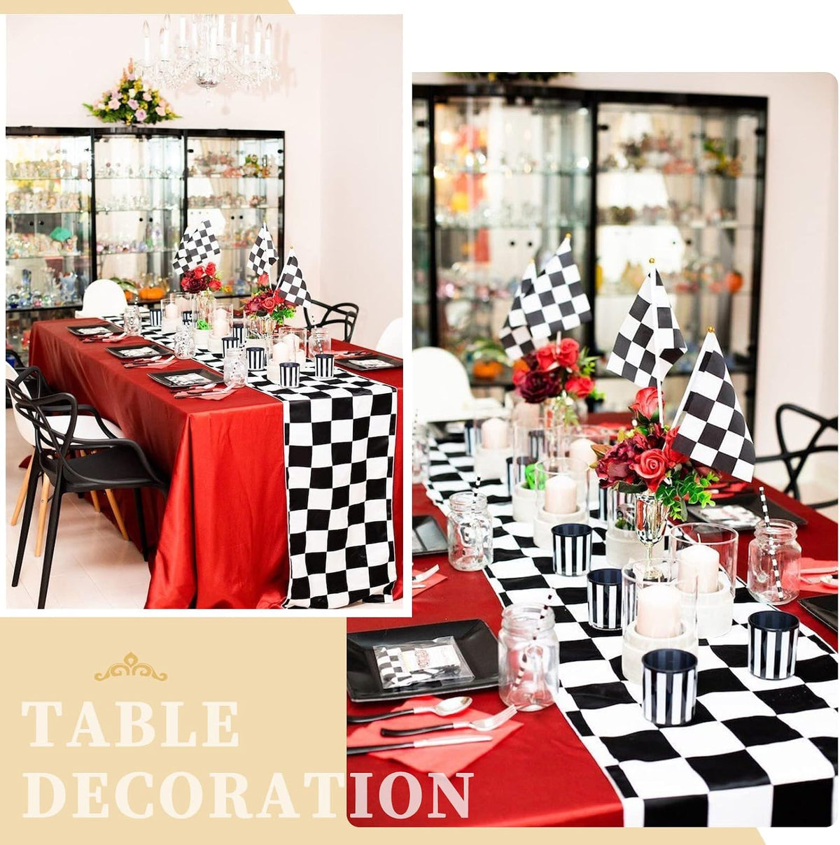 16 Pack Black and White Checkered Table Runner 12 x 72 Inch